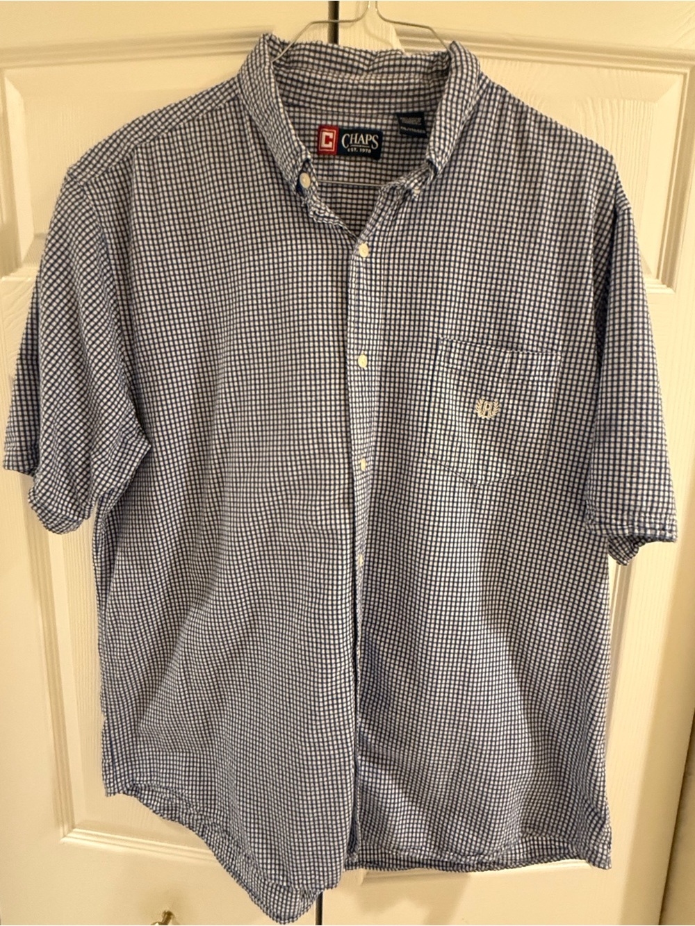 Chaps Men’s Navy and White Gingham Short-Sleeve Button-Down Shirt